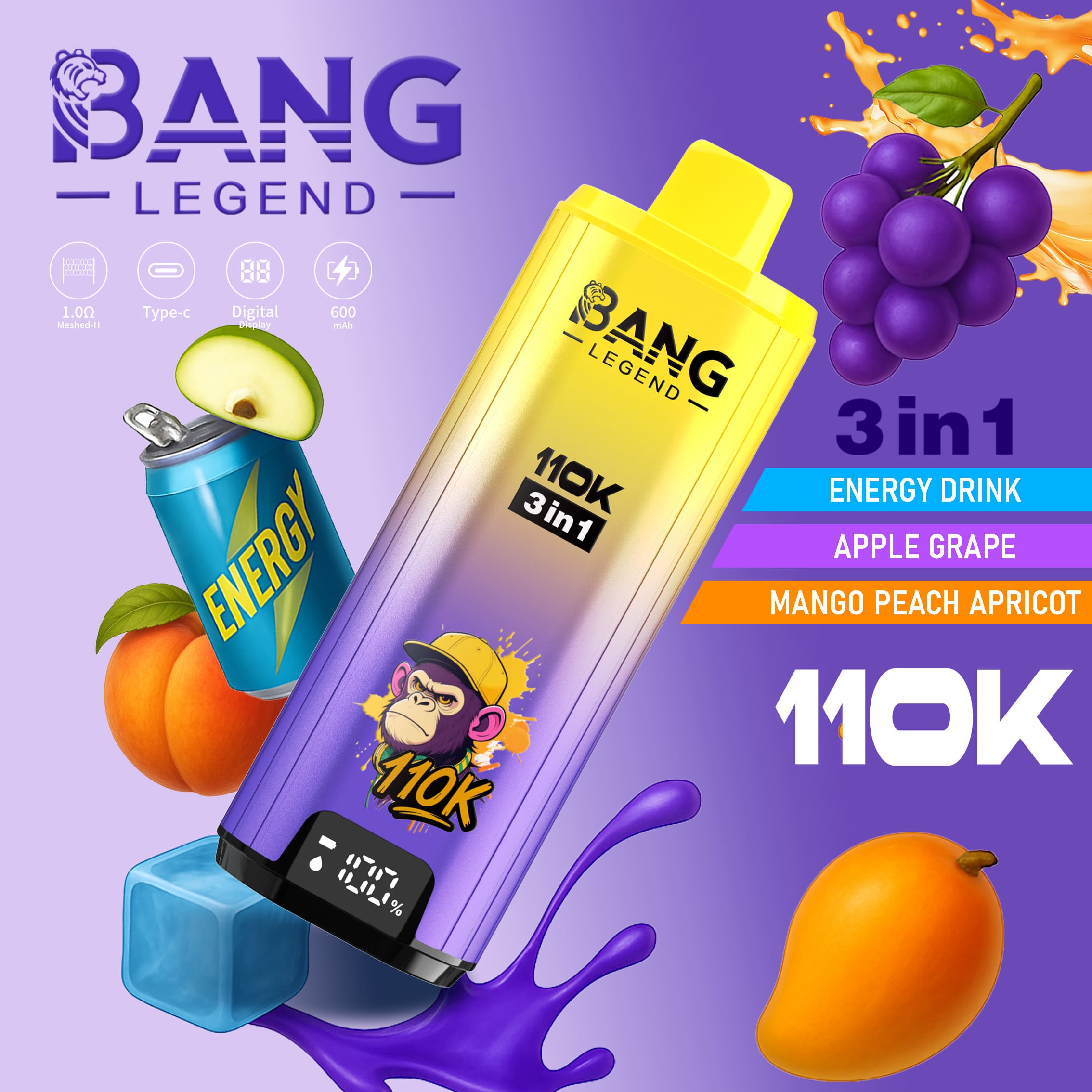 Bang Legend 110000 Puffs 3 w 1 Smaki – Jednorazowy E-Papieros Z Niezrównaną Wydajnością i Wszechstronnością Smaków! - imagine 5