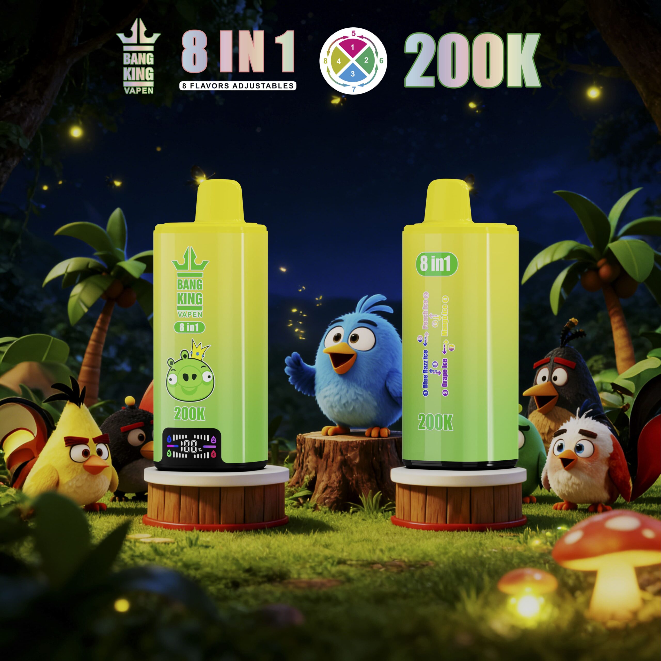 Bang King 200K Puffs Vape – 8 Smaków w 1, Dual Mesh Coil, LED Display - imagine 2