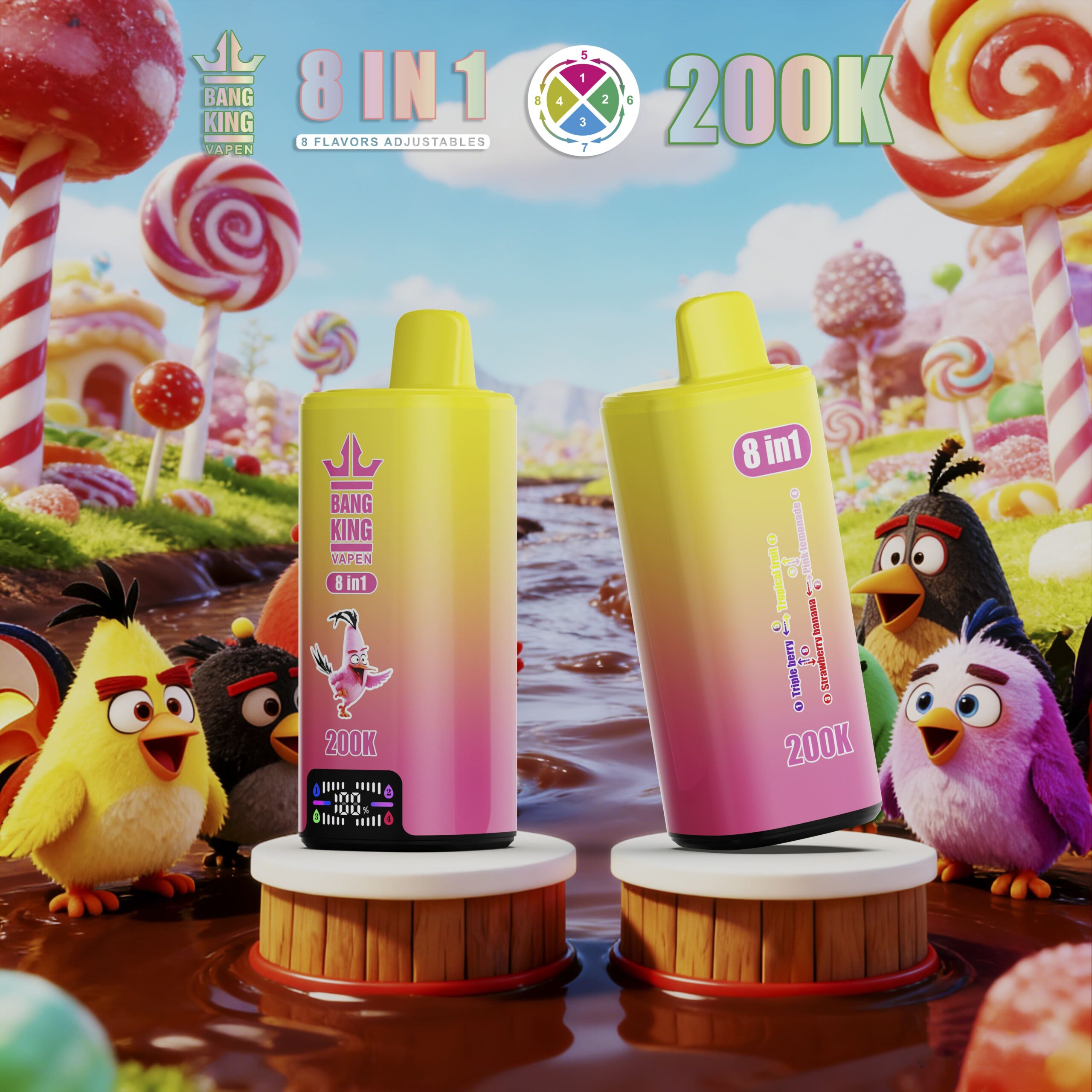 Bang King 200K Puffs Vape – 8 Smaków w 1, Dual Mesh Coil, LED Display - imagine 8